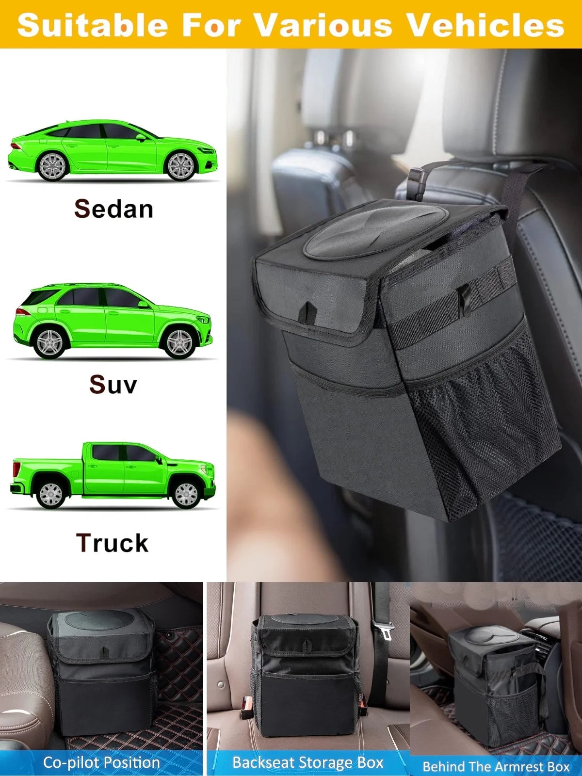 Car Trash Can with Lid - Leakproof Trash Bin
