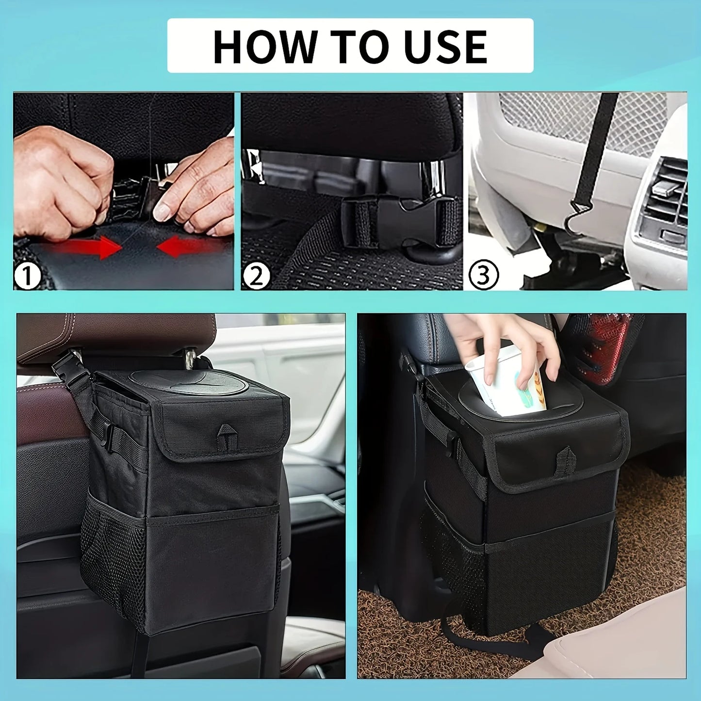 Car Trash Can with Lid - Leakproof Trash Bin