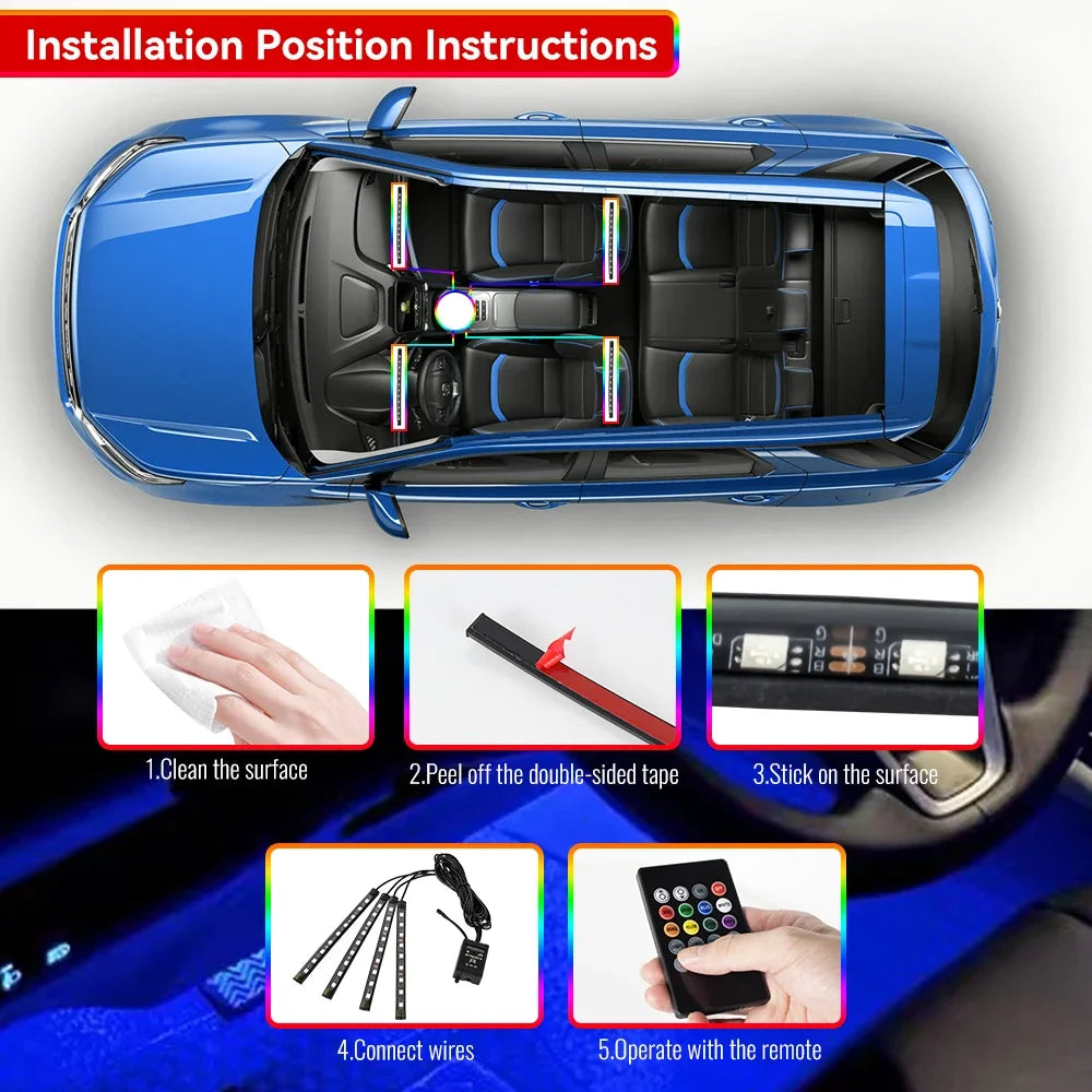 Neon 36 48 72 LED Car Interior